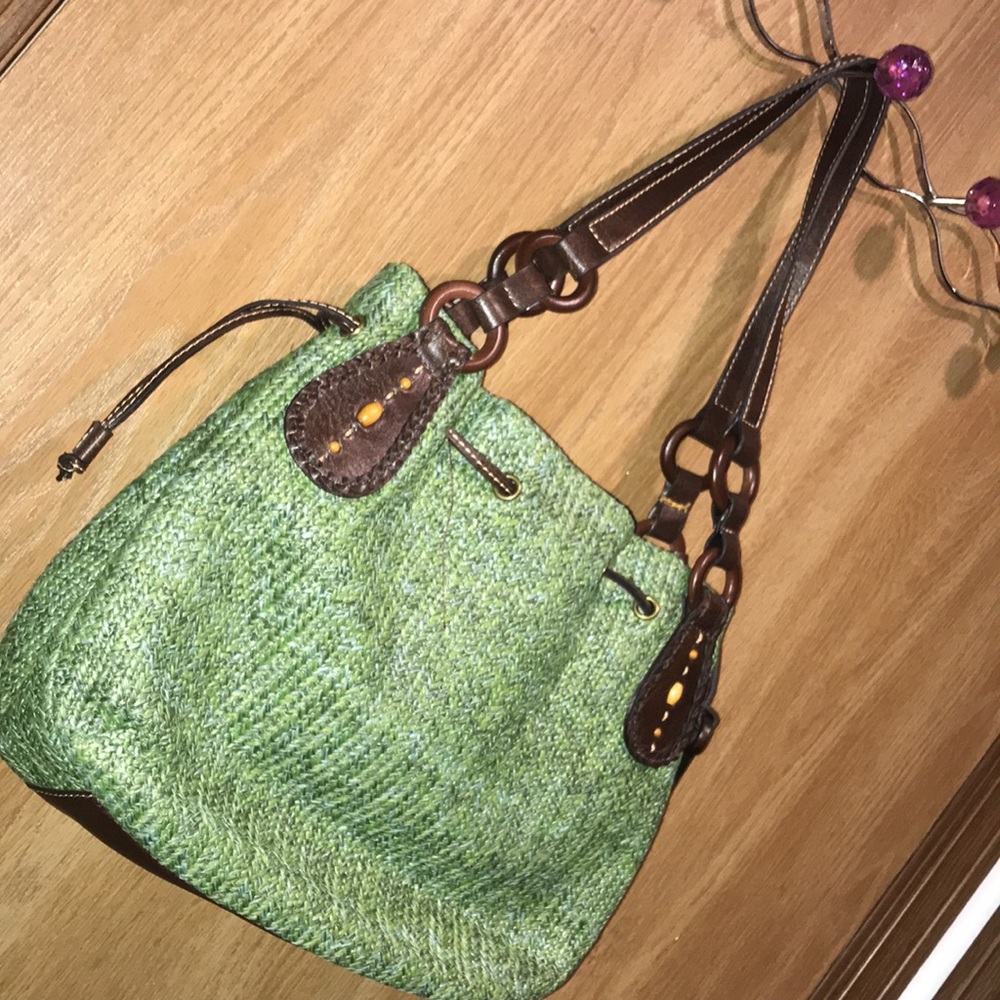 Fossil Green Fabric W/ Leather Trim As New